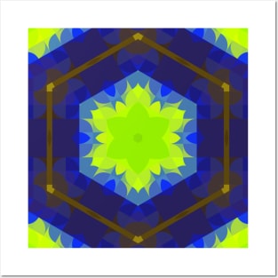 Retro Mandala Flower Green and Blue Posters and Art